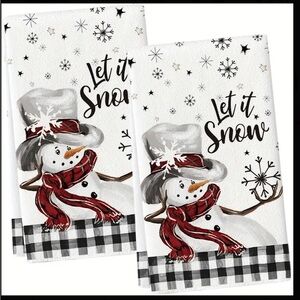 Snowman Kitchen Dish Towels with Let It Snow Design set of 2